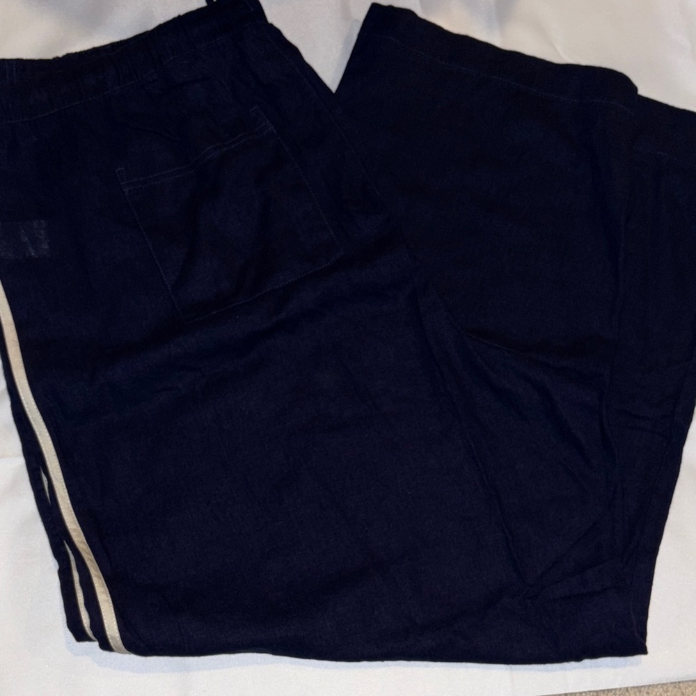 Gap Mid Rise Linen-Blend Wide-Leg Pants Navy XXL NWT - Picture 10 of 11